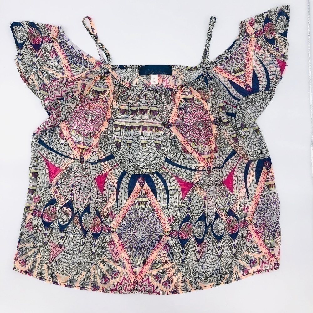 🎉Blue Rain Geometric Multicolor Print Blouse - Picture 1 of 5